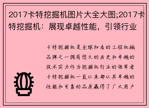 2017卡特挖掘机图片大全大图;2017卡特挖掘机：展现卓越性能，引领行业潮流