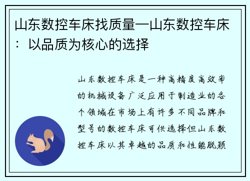 山东数控车床找质量—山东数控车床：以品质为核心的选择