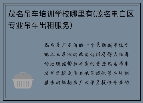 茂名吊车培训学校哪里有(茂名电白区专业吊车出租服务)